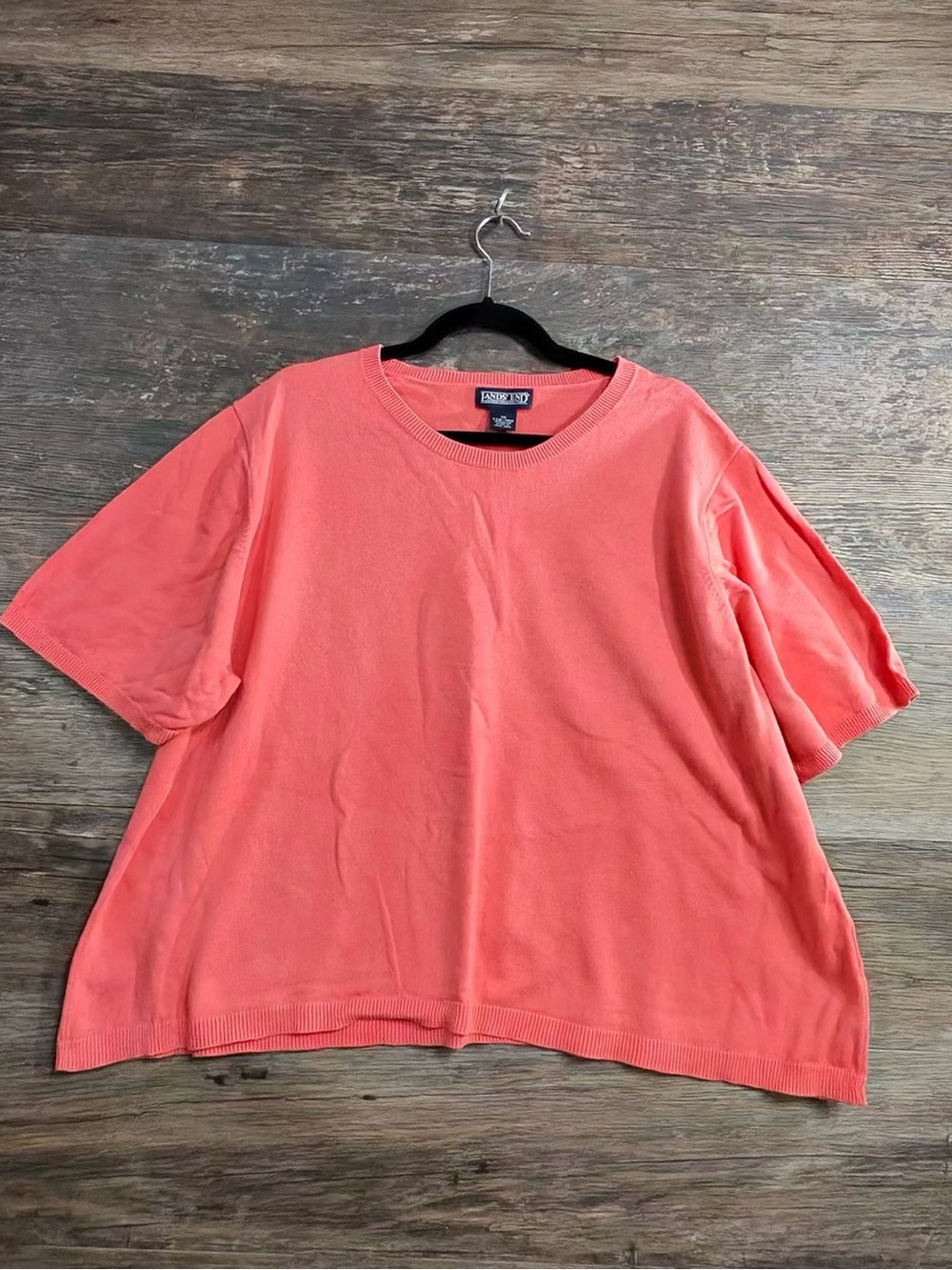 Lands' End Coral Crew Neck Short Sleeve Sweater